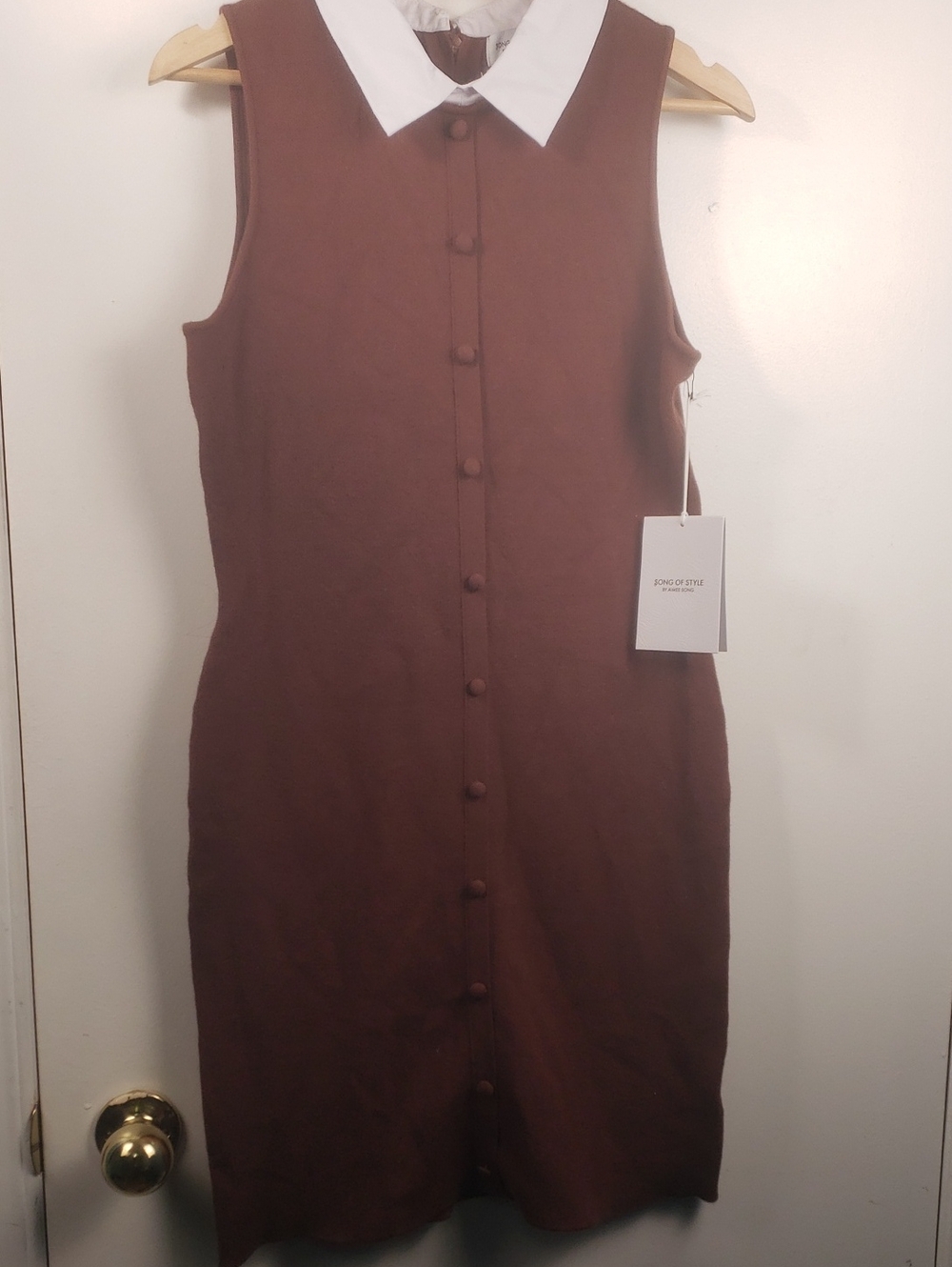 Song Of Style Nwt Size Medium Sleeveless Brown Collared Button-Front Dress